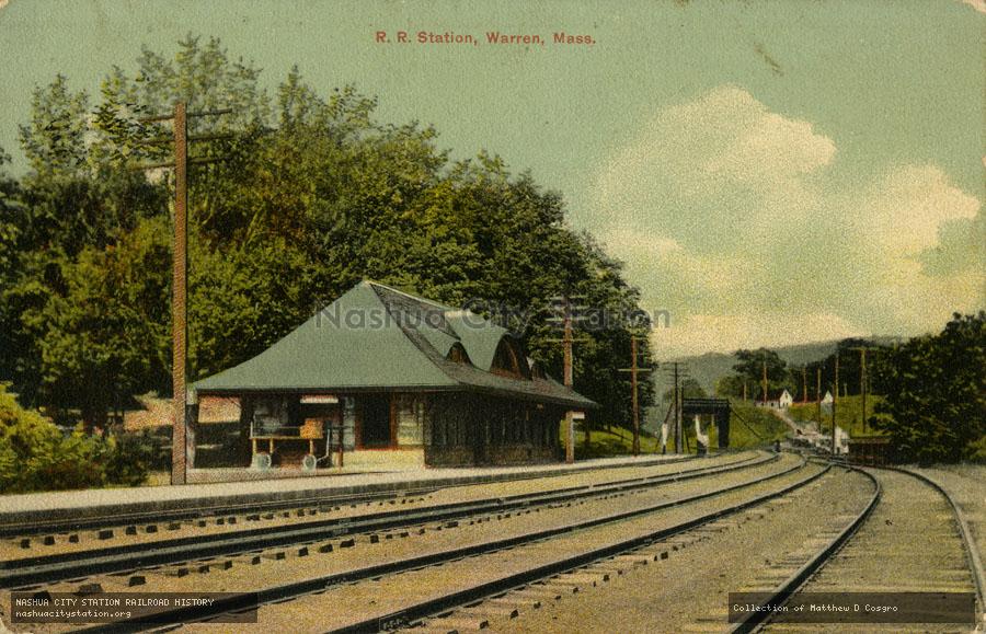 Postcard: Railroad Station, Warren, Massachusetts